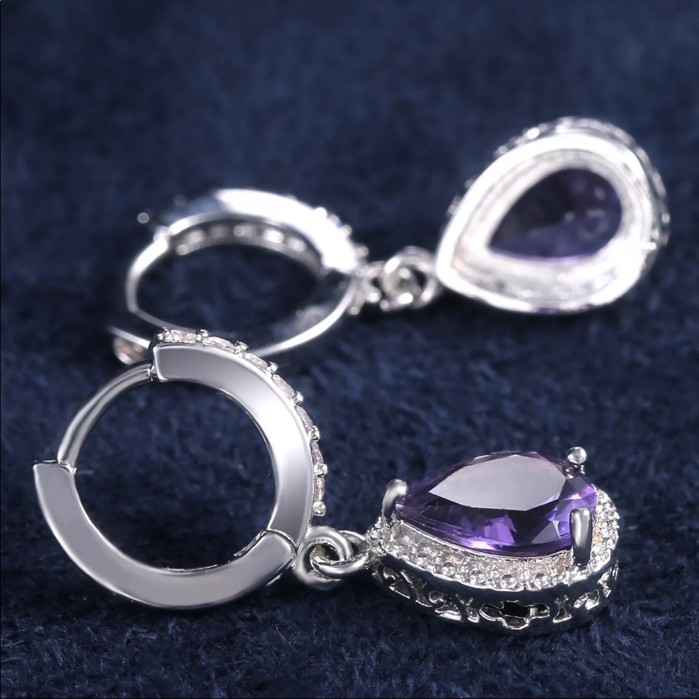 💕New 925 Silver Royal Amethyst Dangle Earrings - Picture 3 of 6